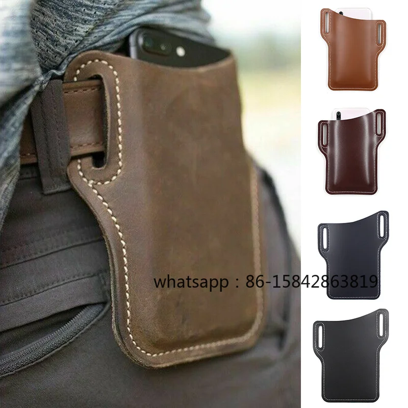 Men Phone Case Holster Cellphone Loop Holster Belt Waist Bag Props Leather Purse Phone Wallet Running Pouch Travel Camping Bags