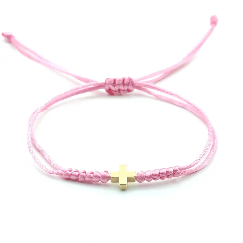 Couple Cross Charm Bracelet Lucky Red Black Rope Braided Adjustable String Bracelets for Women Men Christian Prayer Jewelry Gift