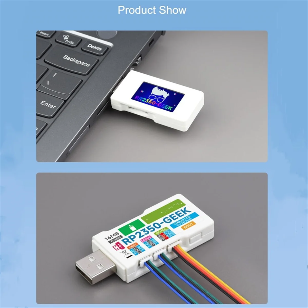 ABJU RP2350- لوحة تطوير، استنادًا على وحدة التحكم الدقيقة RP2350، مع شاشة LCD ملونة 1.14 بوصة 65K، أداة تنزيل تصحيح الأخطاء USB