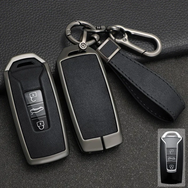 

Zinc Alloy+PU Leather Car Key Case Cover For VW Volkswagen Touareg 2018 2019 2020 2021 2022 2023 3 Buttons Remote Key Protector