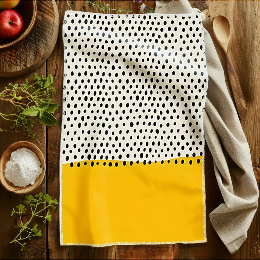 1pc Color-Block Polka Dot Yellow&White Scrub Cloth,Face&Hand Towel, Must-Have for Home&Travel,Perfect for Kitchen,Bathroom,Dorm