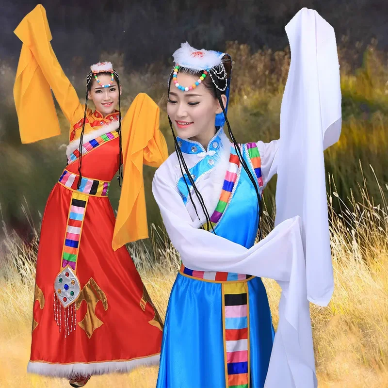 

Special Offer Dance Costumes Chinese Tibetan Folk Clothing Sleeves Stage Costume National Yangko for 150cm-175cm Height