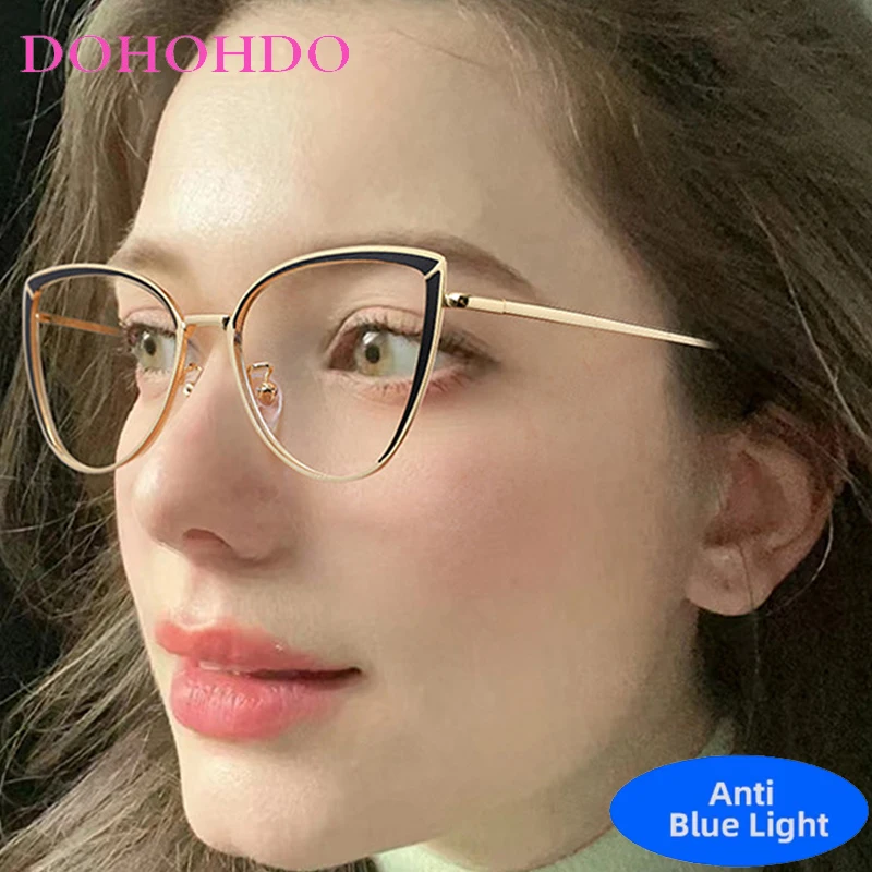 

TR90 Cat Eye Metal Anti Blue Light Glasses Women Men Fashion Luxury Brand Designer Computer Eye Protection Optical Eyeglasses