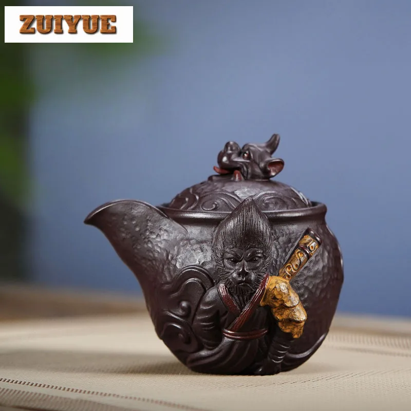 

260ml Vintage Yixing Purple Clay Teapots Handmade Wu Kong Grab Pot Raw Ore Purple Mud Kettle With Strainer Zisha Teaset Supplies