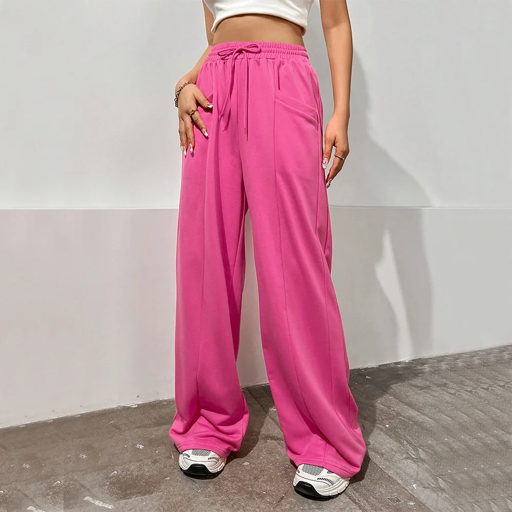 

Women's High-Waisted Slimming Sports Pants European And American Style Loose Fit Floor-Length Straight Leg Casual Pants