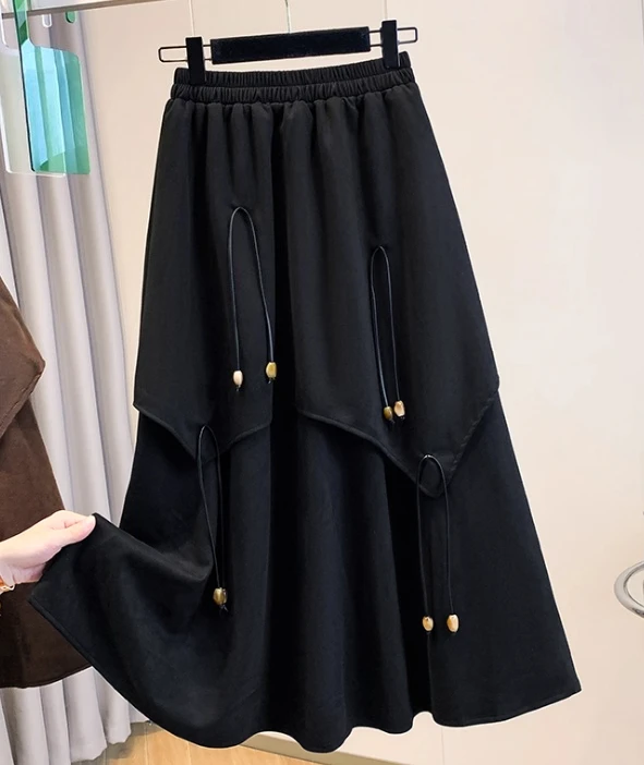 Large Size Women Autumn Chic Tassel High Waist Versatile Skirt Fashion Loose A-line Big Swing Irregular Age Reduction Skirts