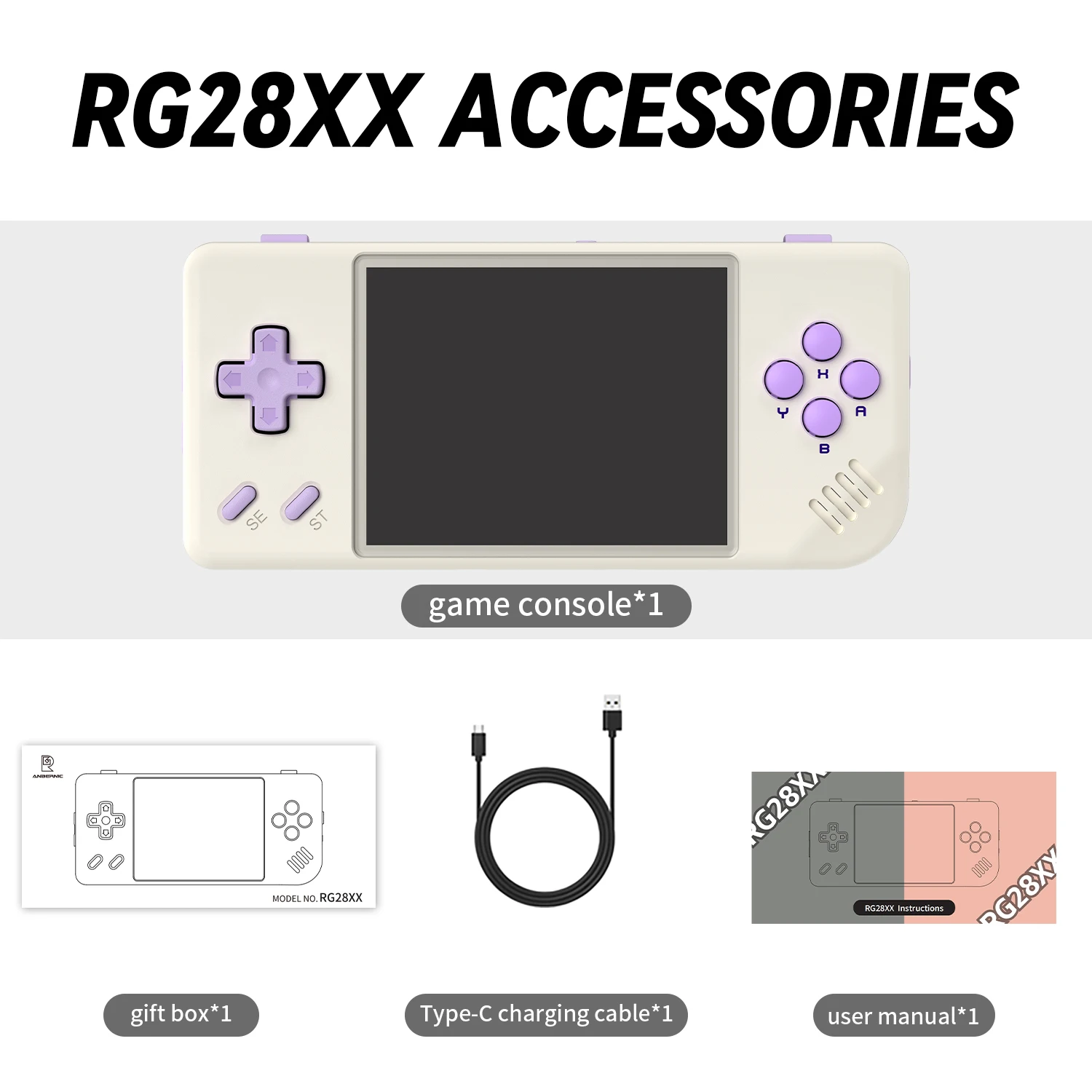 ANBERNIC RG28XX Retro Handheld Game met Linux-systeem, 2,83 inch IPS-scherm, multimedia & TV-uitgang, HDMI-uitgang, TV HDMI-uitgang