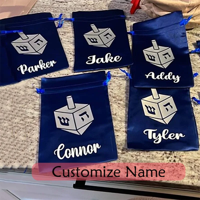 5pcs Custom Personalized name Dreidel bags Hanukkah Chanukah Jewish Holiday decoration kid boy girl family friend Gift present