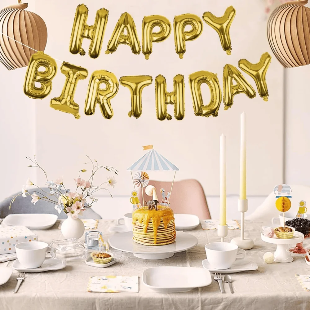 

16 Inch Gold Letter Balloon Happy Birthday Banner kit Mylar Foil Inflatable Party Decor Balloons for Kids and Adults Air Globos