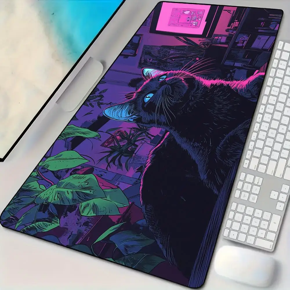 

Cyber-style black cat pattern design Mouse Pad Desk Mat Gaming pad pc accessories keyboard mouse pads Office carpet Extended pad