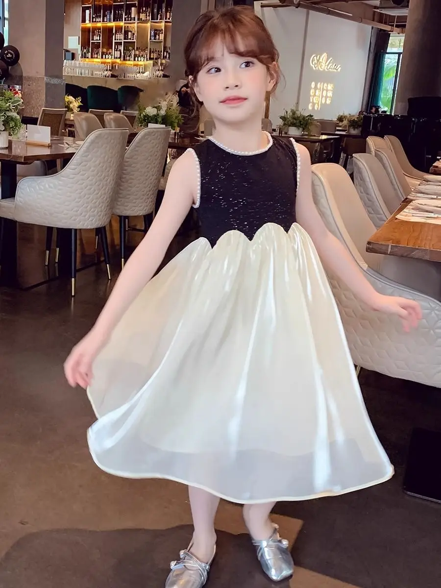 Girls' Dress Summer 2024 New Fashion Sweet Beauty Children's Princess Dress Little Girl Sleeveless Tank Top Dress