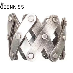 QEENKISS 925 Sterling Silver Horseshoe Nail Ring for Men Vintage Adjustable Ring Fine Jewelry Wedding Party Father Gift RG6966