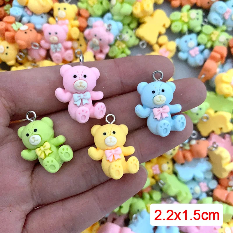 100pcs/Pack Bulk Wholesale Bear Resin Charms Mix Kawaii Animal Cartoon Earring Pendant DIY Cute Jewelry Make