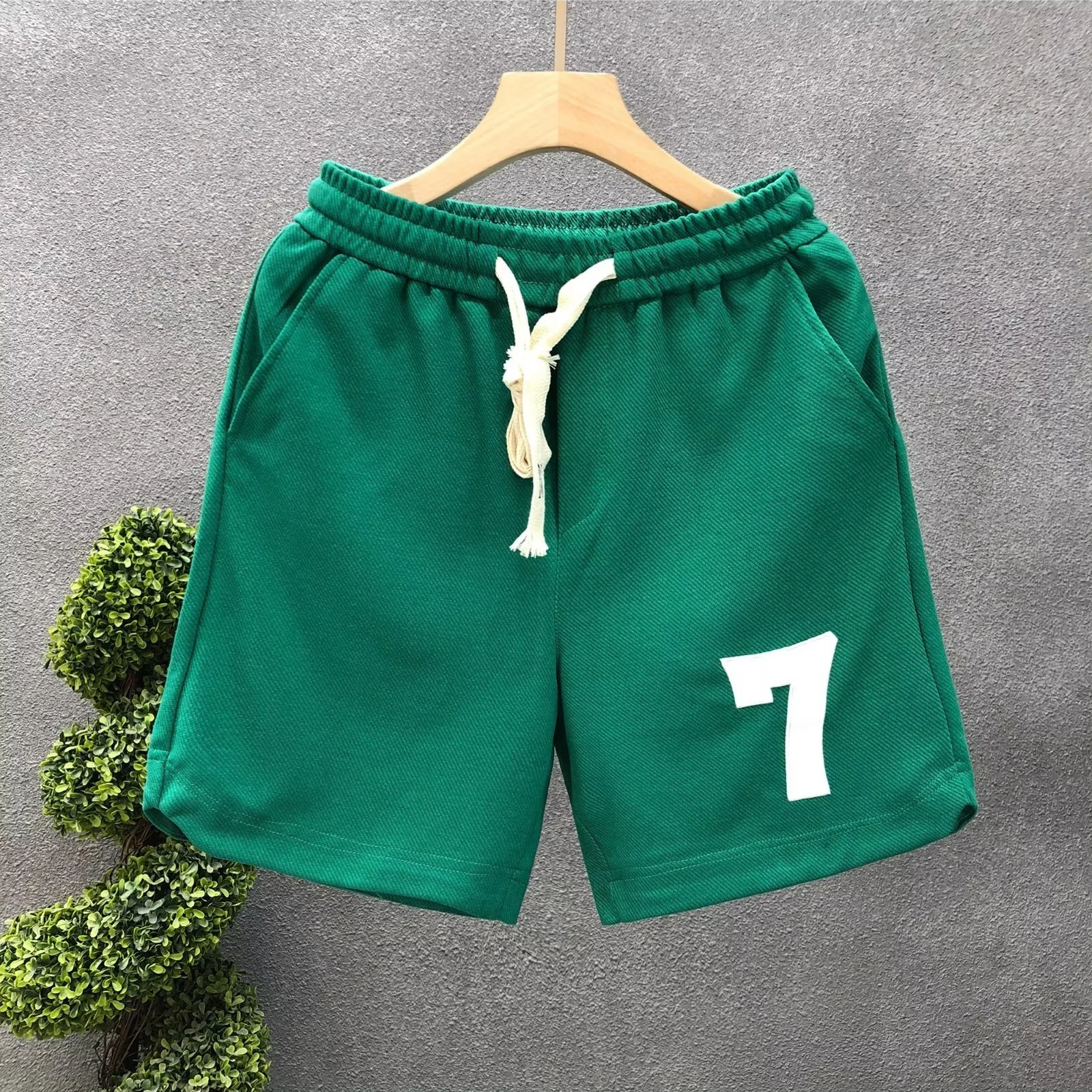 NO.7 American Trendy Men\'s Shorts Harajuku Green Sweatpants High Street Striped Pants Men\'s Clothing High Quality Sports Shorts