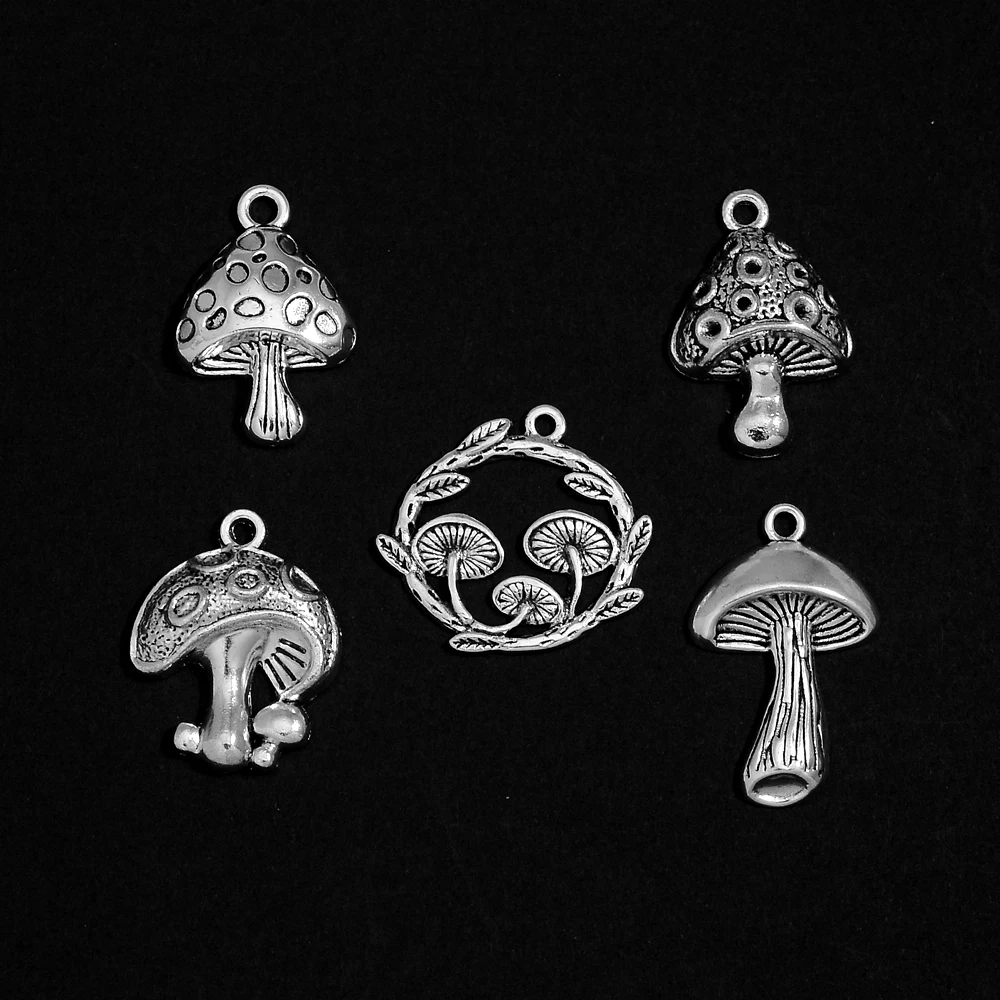 10 sztuk 5 styl Vintage grzyby jedzenie Charms wisiorek dla DIY brelok do kluczy bransoletki akcesoria do wyrobu biżuterii