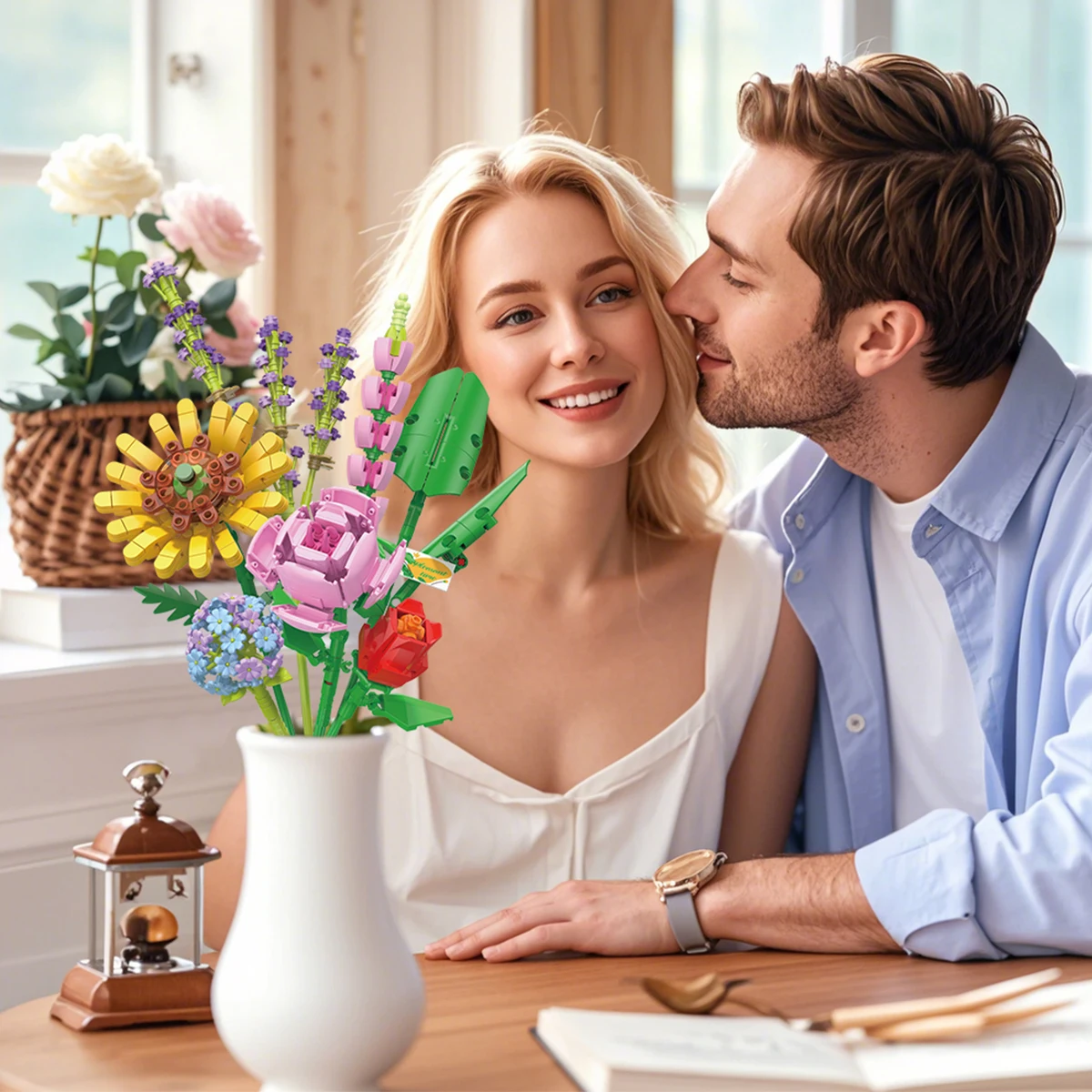 Bloc de construction classique, série de modèles d'été, Bouquet exquis, jouet d'exposition de bureau, ensemble de briques, bricolage, cadeaux de Festival pour enfants