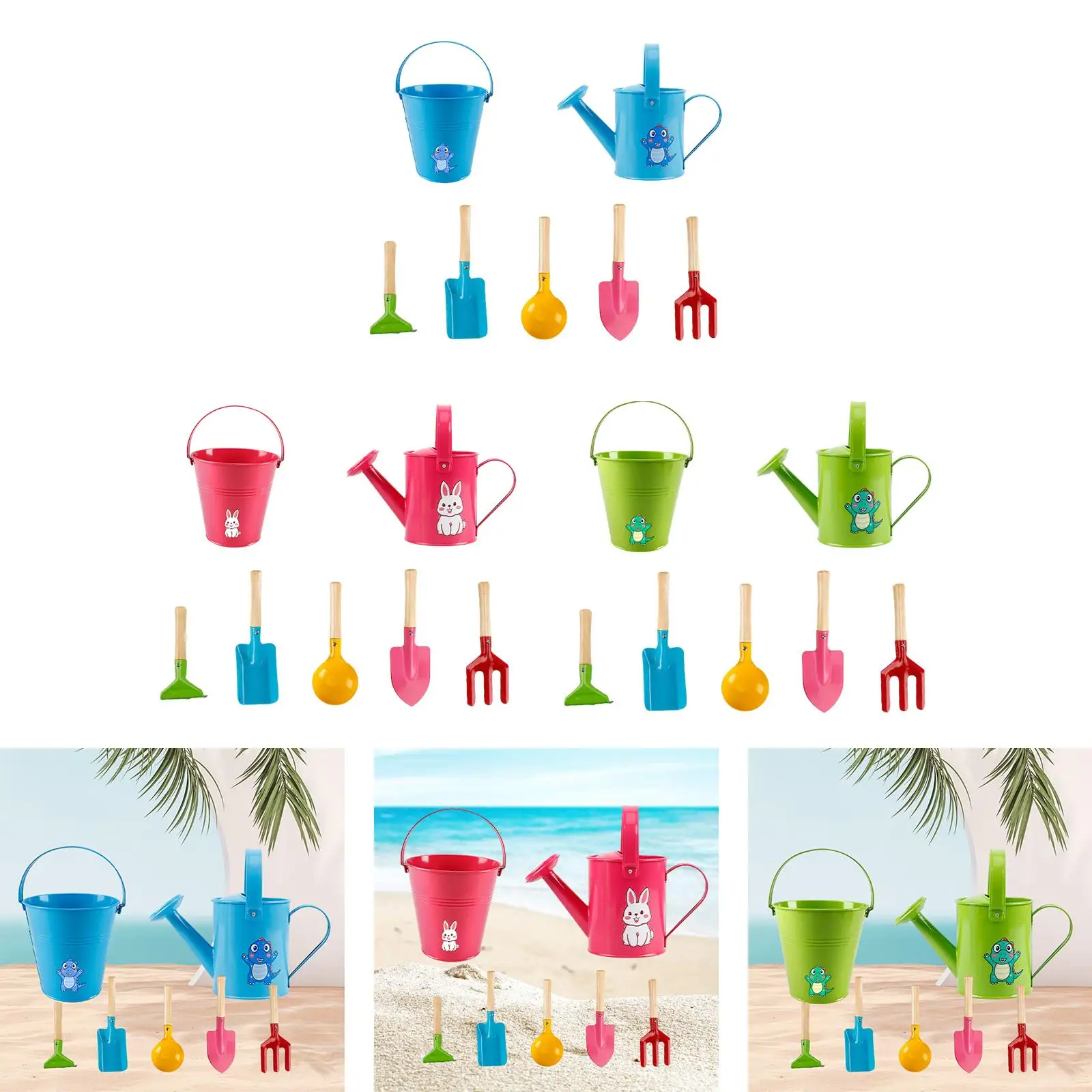 7x Beach Sand Toy with Beach Bucket, Shovels, Rakes Kids Travel Sand Toys Sand Castle Sandbox Toys Sand Sculpture and Maker Toy