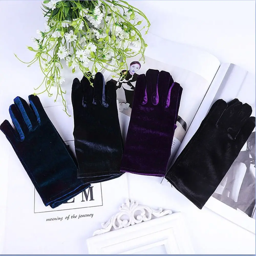 Guantes de terciopelo de ópera cortos para mujer, guantes de moda, guantes de Flapper elásticos, longitud de muñeca, guantes de banquete, fiesta de té, Halloween