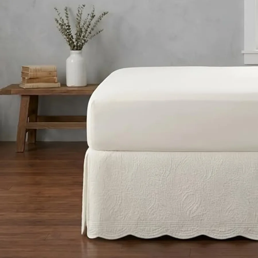 Greenland Home Paisley Quilted 100% Cotton Bed Skirt Ivory