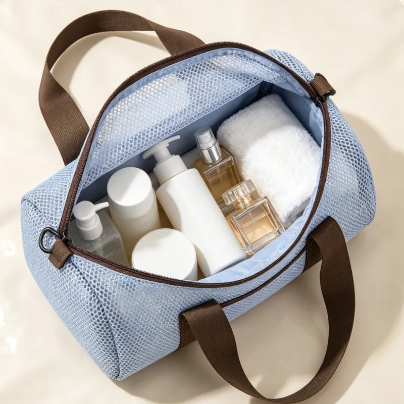 Mesh Beach Bag, Large Capacity Swim & Gym Tote with Shoulder Strap, Quick-Dry Portable Organizer for Travel & Poolside Use