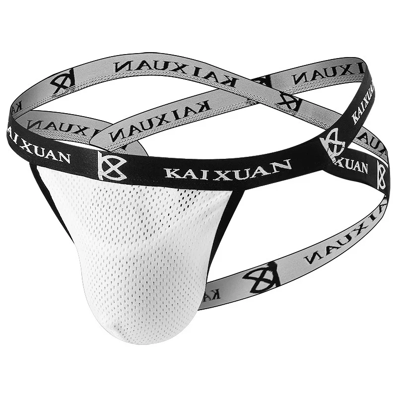 Męski stringi z siateczki lodowego jedwabiu, seksowne majtki z wypukłą kieszenią U, erotyczne, z odkrytymi pośladkami, elastyczne, kontrastowe kolory.