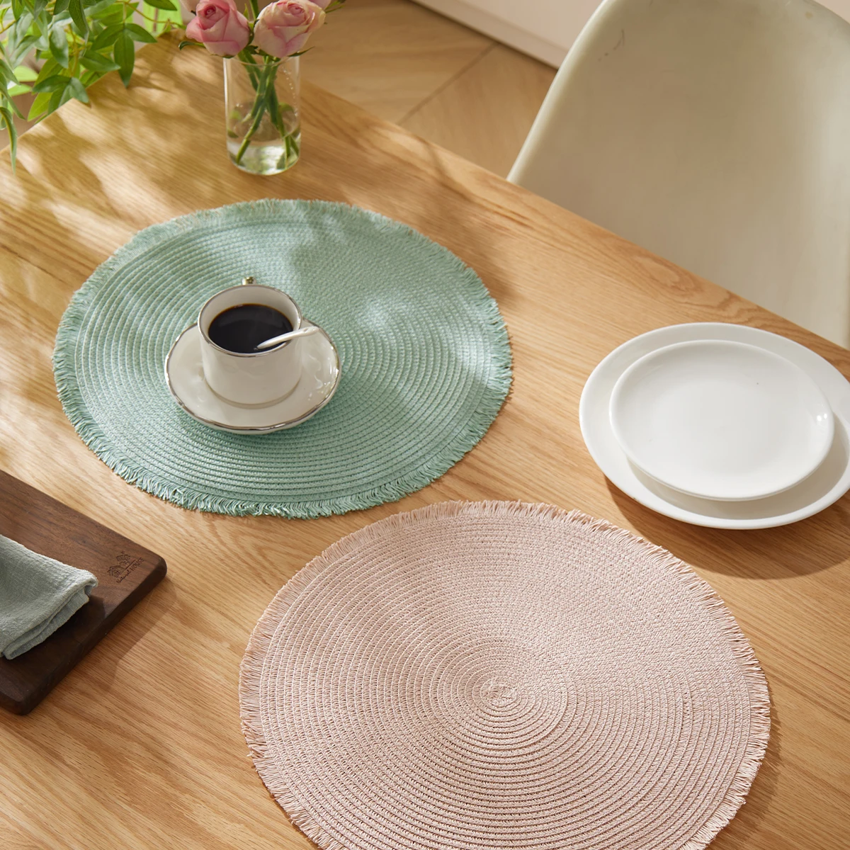 6 Stück runde Tischsets aus Papier im Bohemian-Stil mit Quasten, einfache dekorative Tischsets für Esszimmer und Wohnzimmer