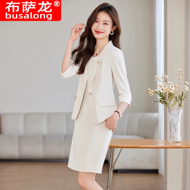 Green High-Grade Mid-Sleeve Suit Dress Suit Women's Elegant Business Suit Small Workplace Commute Leisure Professional