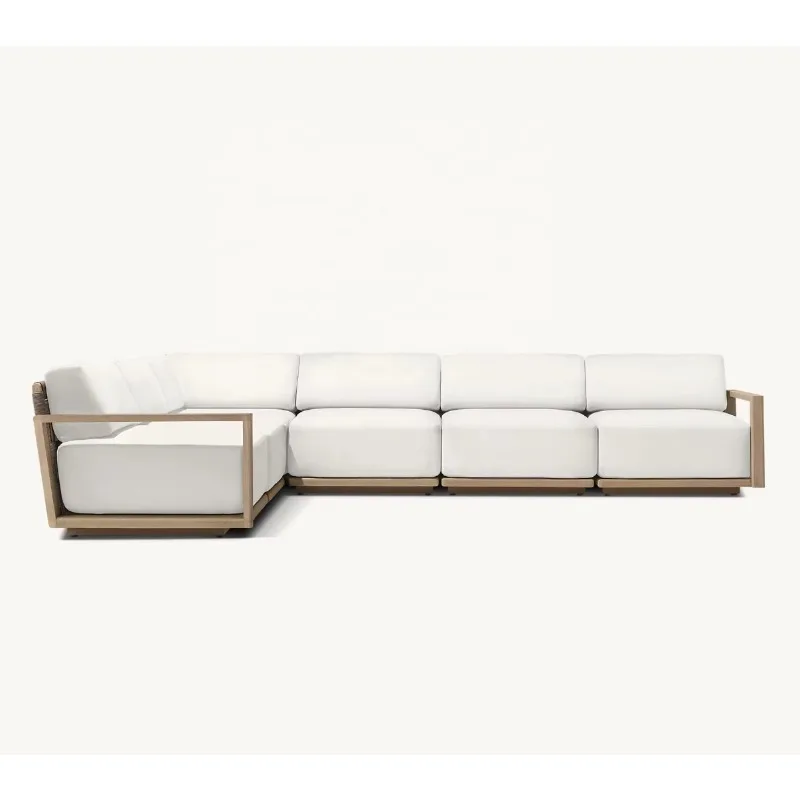 Modern Luxury All Weather Patio Garden Hotel Pool Sofa Set Outdoor Leisure Solid Wood Furniture Teak Modular Sofa L-Sectional