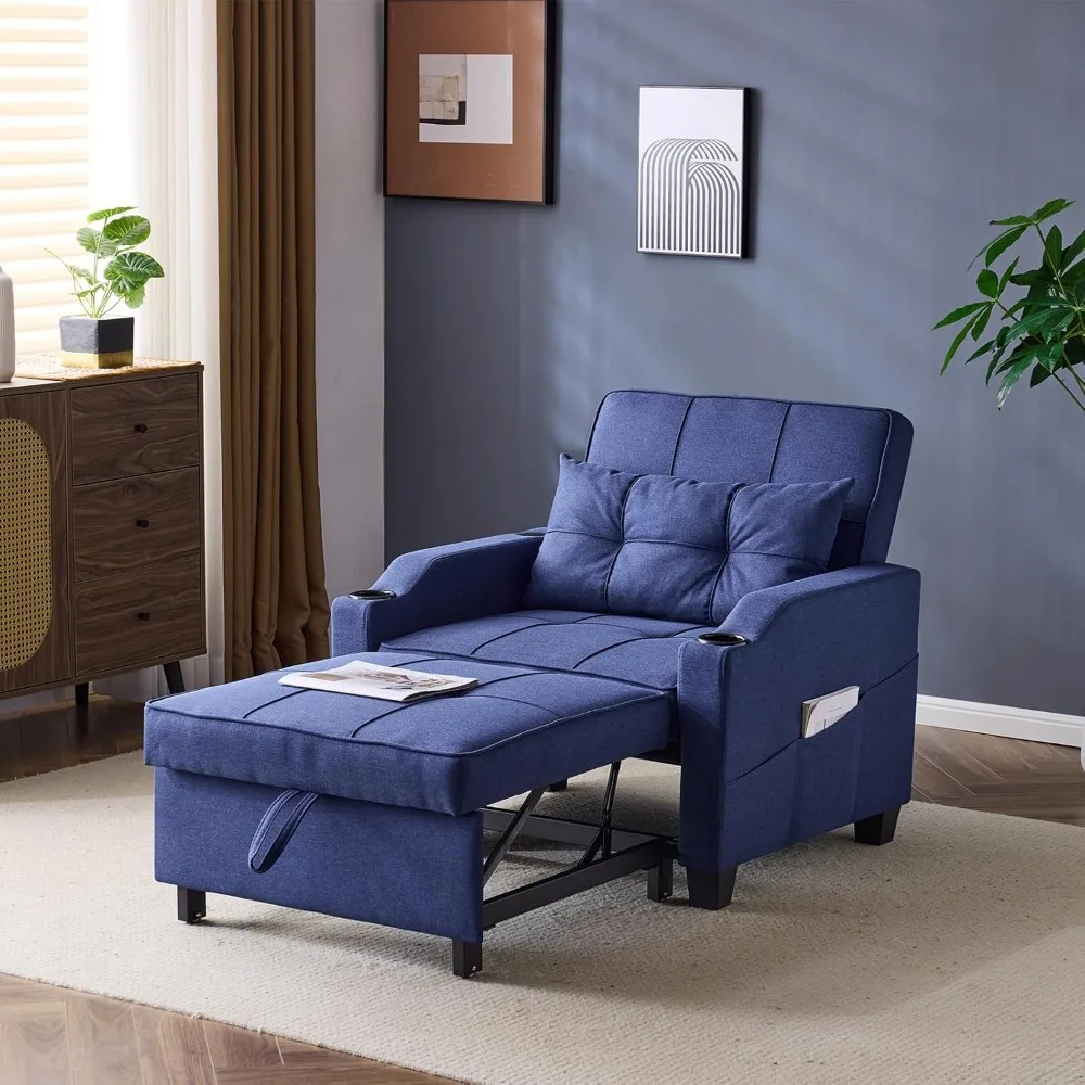 

Sofa Bed Chair Recliner, 3-in-1 Convertible Sleeper Sofa Chair Bed Navy Blue Daybed Pull Out Couch Bed with Adjustable Backrest