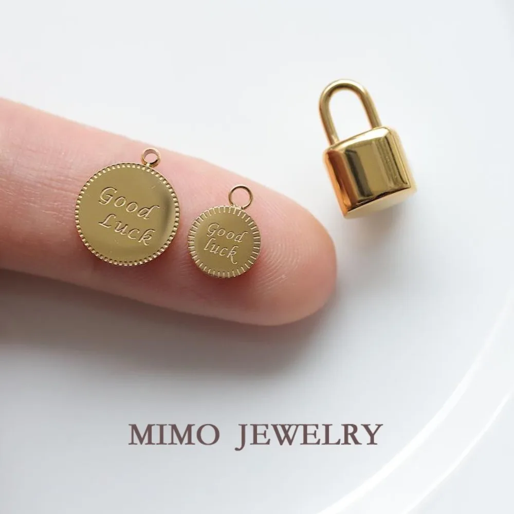 Good Luck Small Round Card Round Charms Pendant Supplies DIY Hand Stainless Steel Gold Plated Accessories