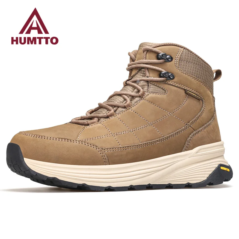 HUMTTO-botas de Trekking de lana cálidas para hombre, zapatos de cuero para senderismo al aire libre, zapatillas de escalada de diseñador de lujo,