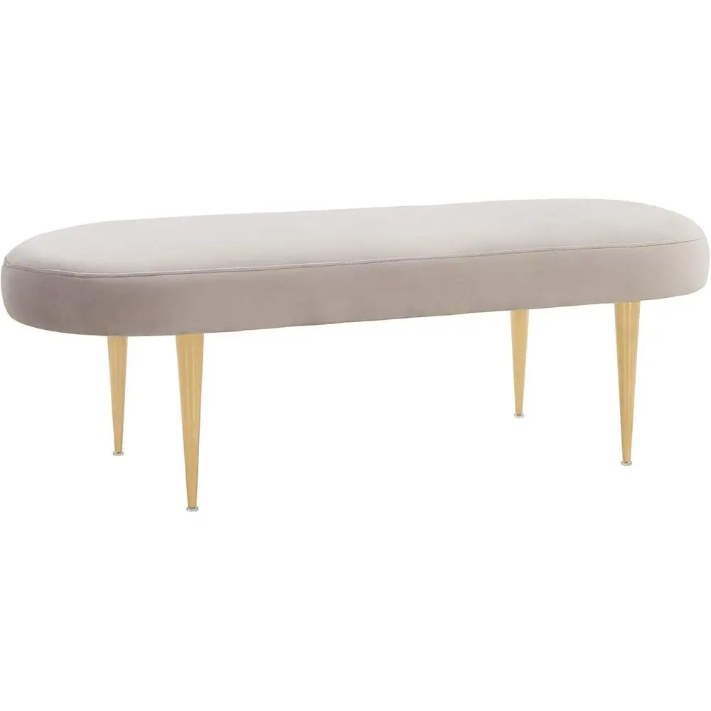 

Elegant Pale Taupe Velvet & Gold Oval Bench with Corinne Design