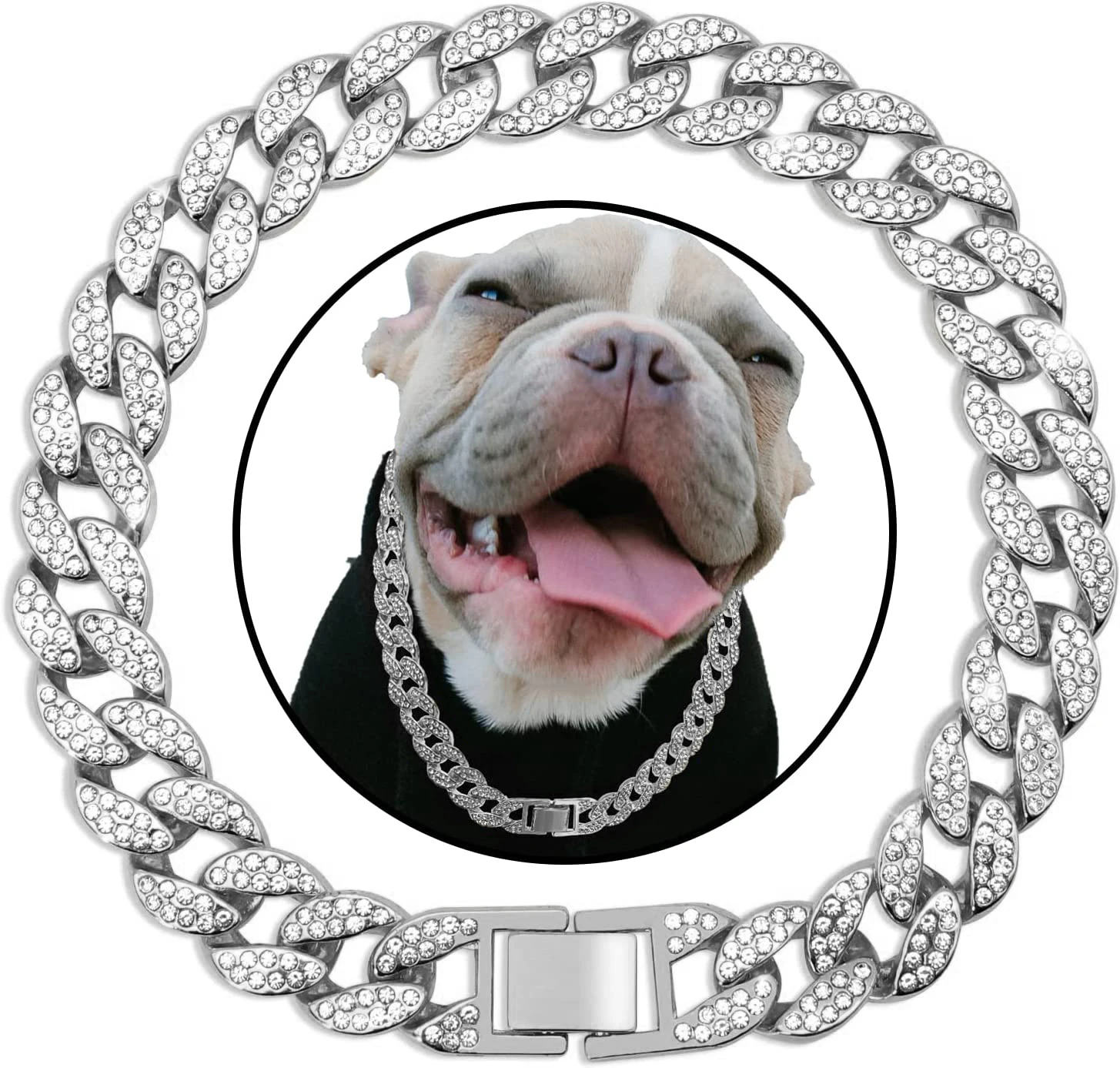 Diamond Dog Collar, Silver, Gold Metal Dog Chain, Cuban Links, Pet Collars for Dogs and Cats Jewelry