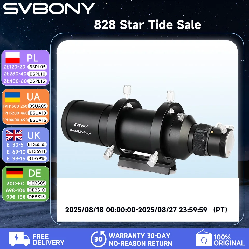 Svbony SV106 Cannocchiale guida 50mm/60mm Cannocchiale multiuso per telescopio con doppia messa a fuoco elicoidale da 1,25 per astronomia