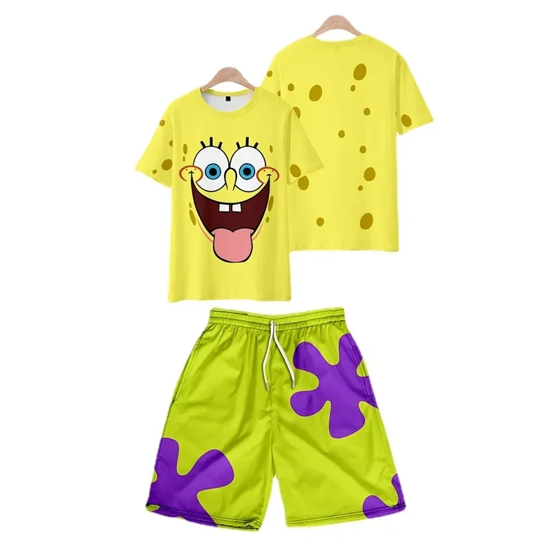 Beach SpongeBob T-shirt set Kids Patrick Star  Children\'s Summer Short Sleeved T-shirt Shorts Set  Pants Casual Breathable Beach