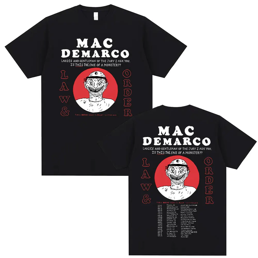 Rare Singer Mac Demarco Law & Order Double Sided Print T Shirts Men Fashion Vintage Oversized Tshirt Men's Casual Cotton T-Shirt