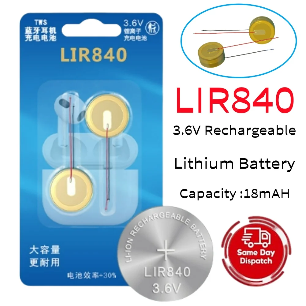3.6V 18mAh LIR840 Steel Shell Button Battery for TWS Bluetooth Headset Battery