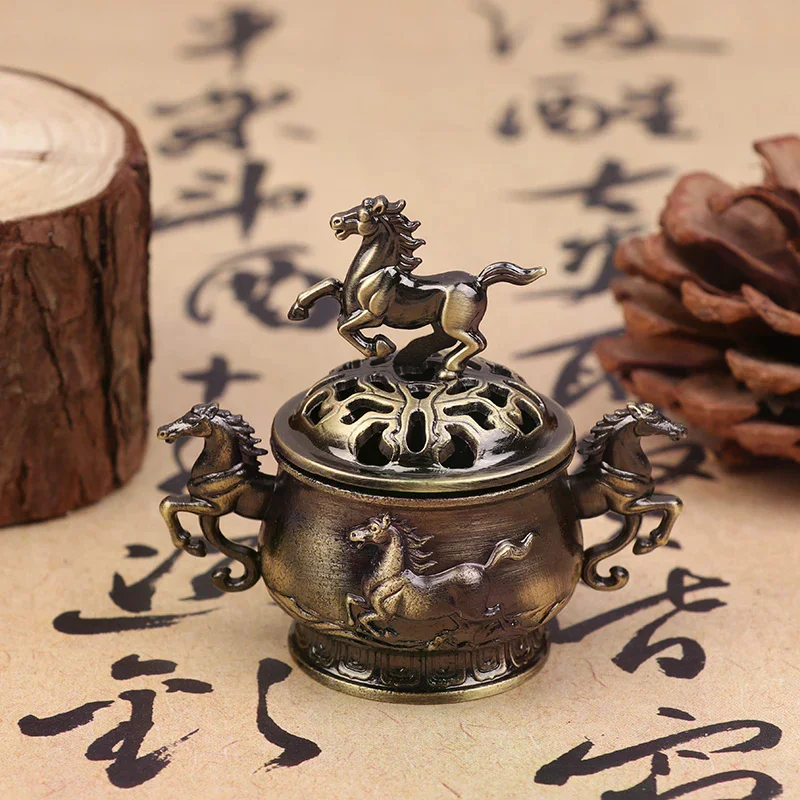 Vintage Alloy Incense Burner Horse Lucky Hollow Lotus Incense Censer Seashell Incense Holder Mini 2026 Year Of The Horse Stove