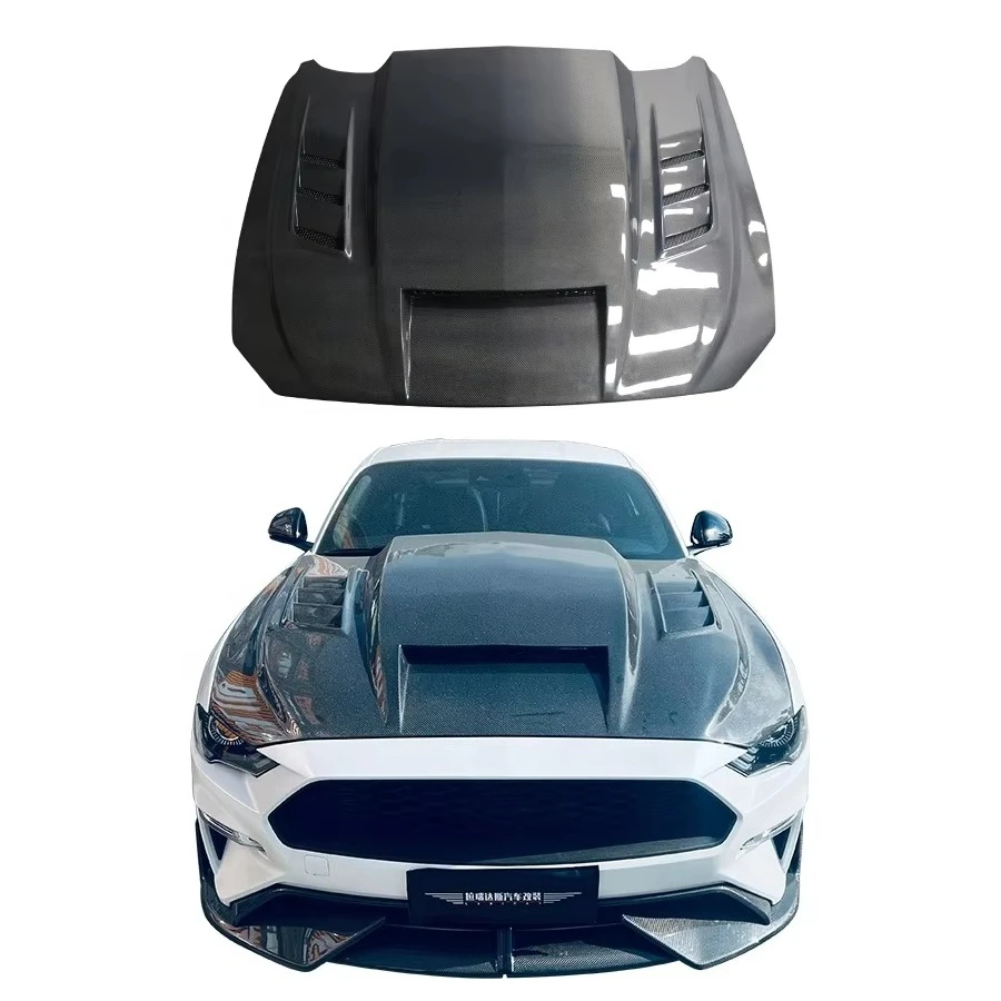 New LARIDAS Carbon Fiber Gloss Finish Air Hood for 2018-2023 Mustang GT Body Kit with Bolts Included Black Bolt-On 100% Fit