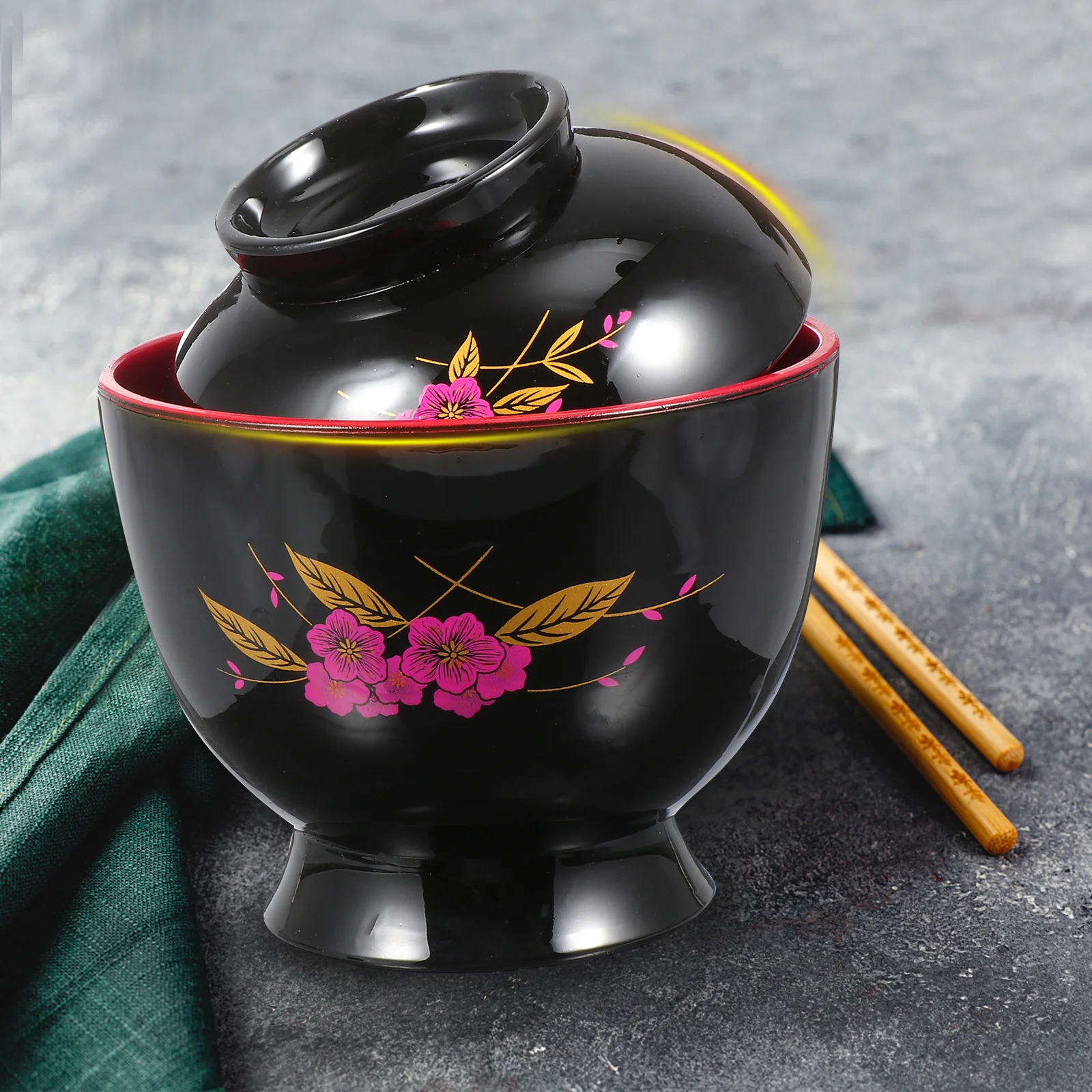 1 قطعة النمط الياباني ميسو حجم مثالي للنودلز سلطة وجبات خفيفة رامين البلاستيك مع غطاء أدوات المائدة المطبخ حساء وعاء الحساء الياباني