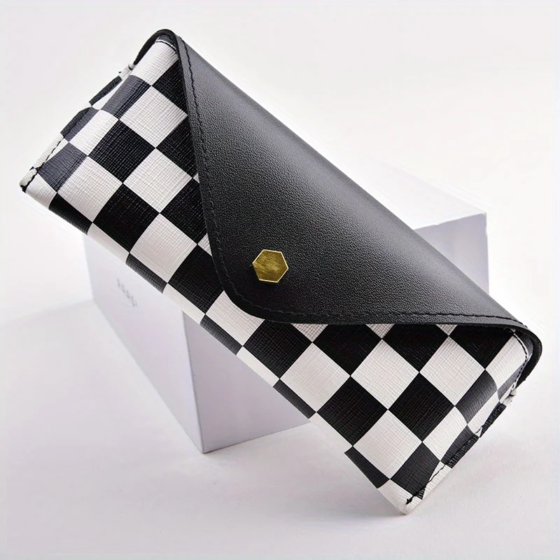 Rhaegal Large Capacity PU Leather Reading Glasses Case with Checker Print Design - Simple and Stylish Eyewear Storage Solution