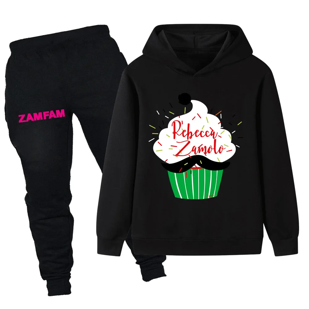 

Children's autumn and winter fashion warm suit boys and girls ice cream creative print hooded sweatshirt + pants suit daily wear