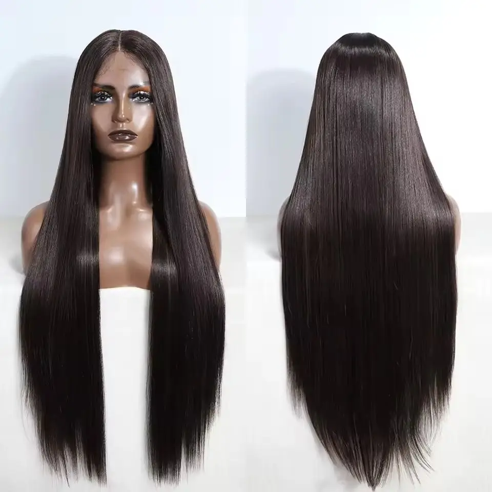

Glueless Natural Hairline Dark Chocolate Brown Silky Straight Synthetic 13x3 Lace Front Wigs for Black Women Glueless Lace Wigs