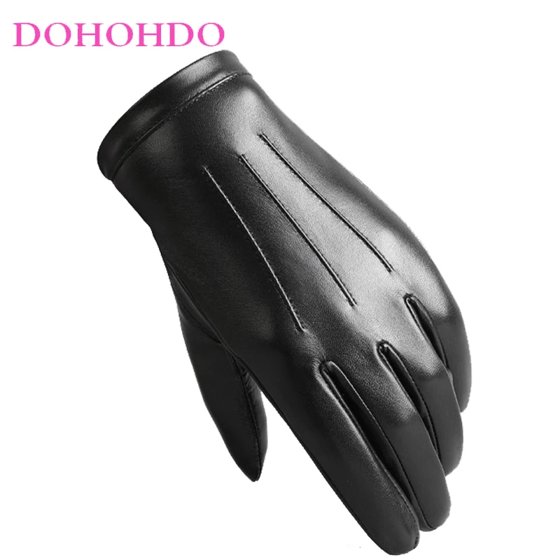 

Warm Winter Plus Padded Black Gloves Men's Outdoor Cycling Touch Screen Sheepskin Gloves Men's Thin Leather Gloves Guantes Moto