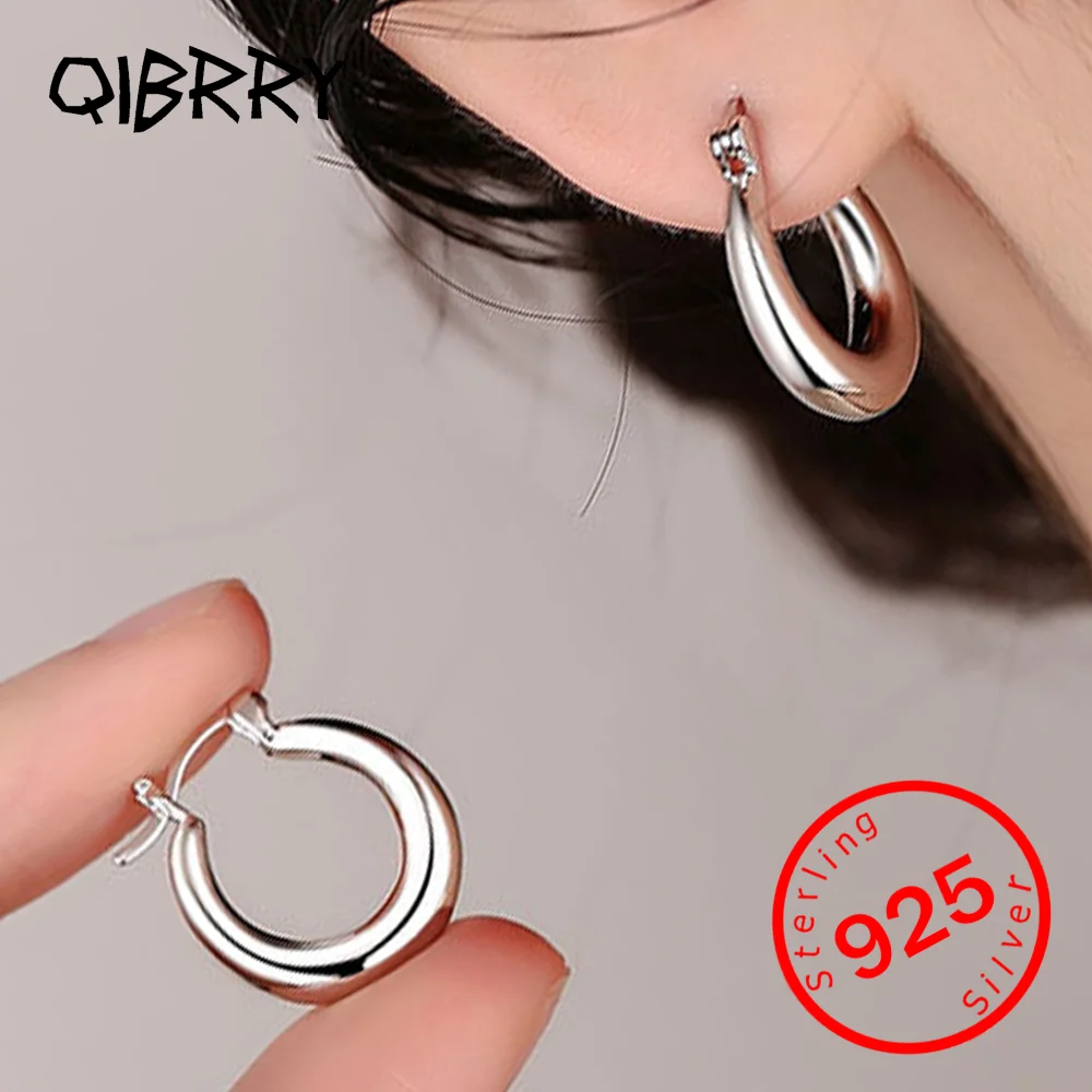 

Smooth Surface Round Hoop Earrings For Women Wedding Party Jewelry Real 925 Sterling Silver Fashion Minimalist