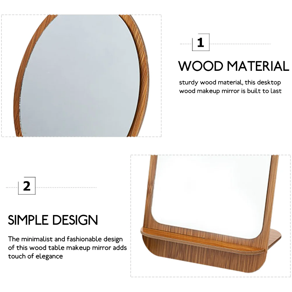 

2 Pcs Makeup Mirror Wooden Folding Compact Mirrors Portable Desktop with Stand