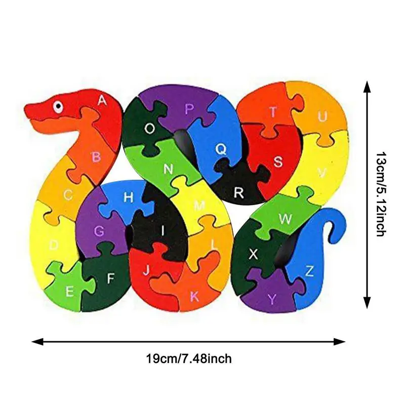 알파벳 나무 퍼즐 나무 장난감 알파벳 번호 건물 지그 소 퍼즐 뱀 모양 재미 있는 디지털 퍼즐 게임 교육 완구