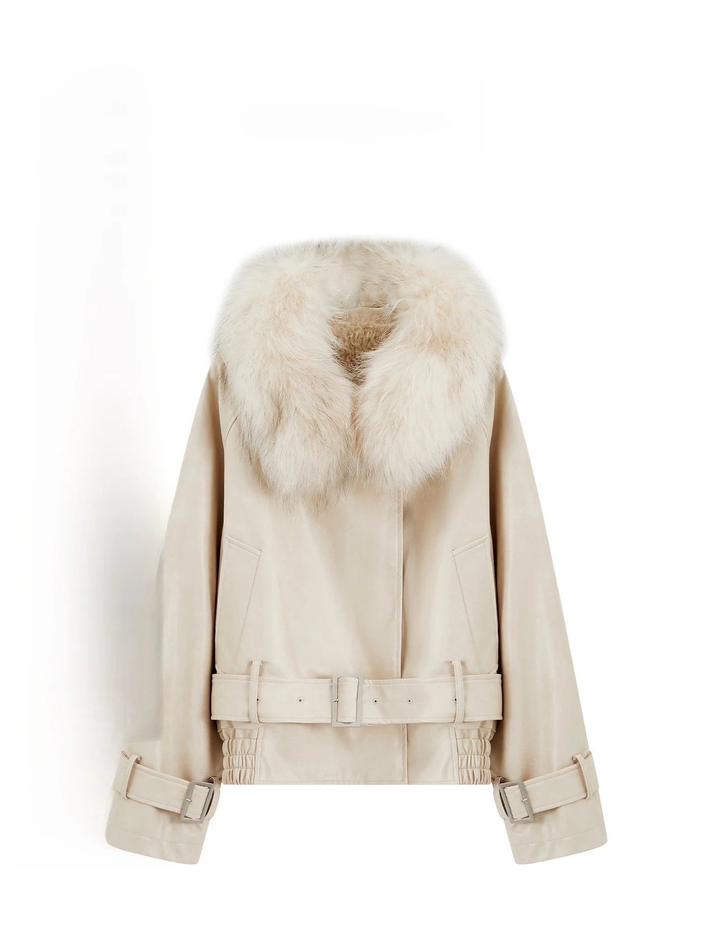 

Alin Women's Thickened PU Leather Jacket with Large Fur Collar Loose Fit Winter Coat Commute Style Fashionable Ladies' Outerwear