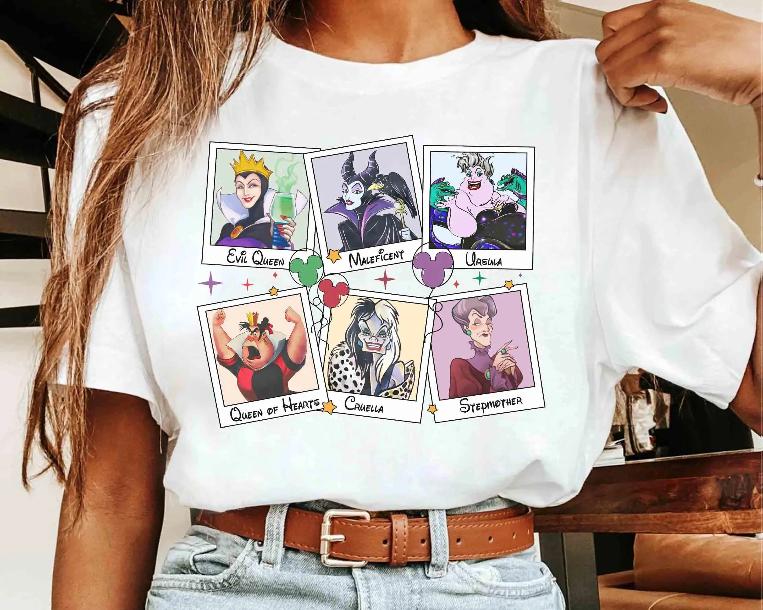 

Футболка с изображением акварельного кокелета Disney Villains, футболка Disney Evil Friends, одинаковая рубашка Bad Witch Disney, футболка Evil Queen