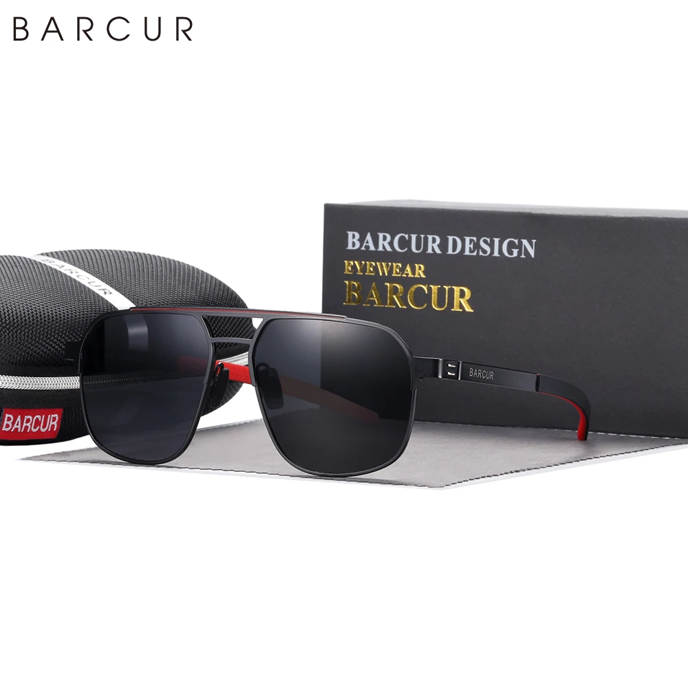 BARCUR Original Brand Designer Sunglasses for Men Polarized Fashion Square Sun Glasses Shades UV400 Eyewear Oculos Gafas De Sol